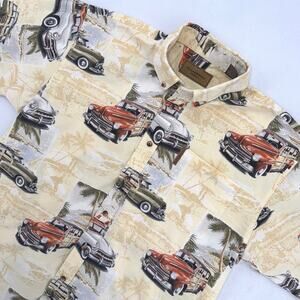 Clearwater Outfitters Men's Classic Cars Woody Wagon Tropical Hawaiian Shirt L